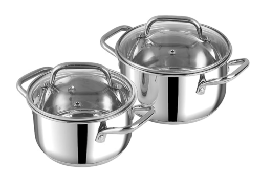 Vinod Mainz Stainless Steel Cookware set of 2 | 1.2 and 2 Litre Saucepot with Glass Lid | SAS Bottom | Biryani Pot | Induction and Gas Base | 2 Year Warranty - Silver
